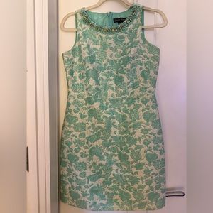 Jessica Howard Brocade Mint and Gold Sheath Dress Size 4P